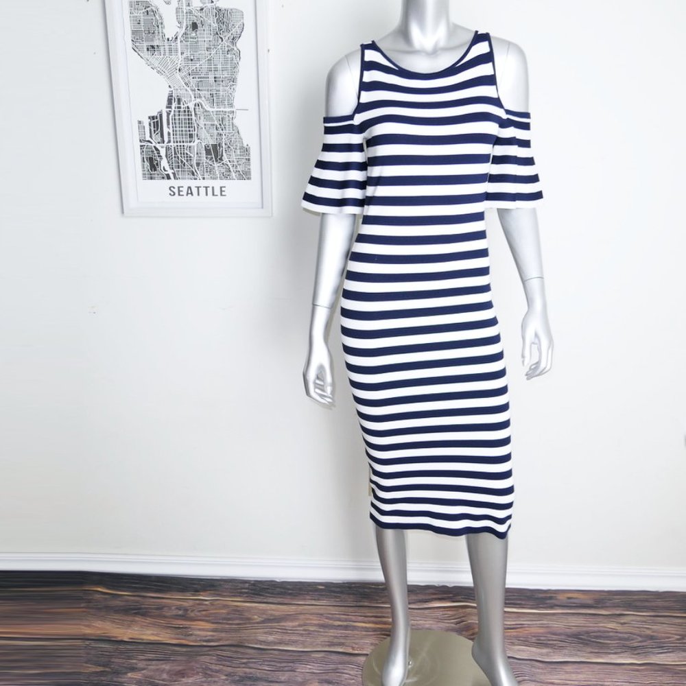 Michael Kors Striped Stretch Viscose Midi Dress - Picture 3 of 8